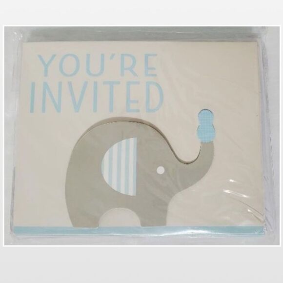 New Kid Blue Elephant Invitations Home - Picture 2 of 11